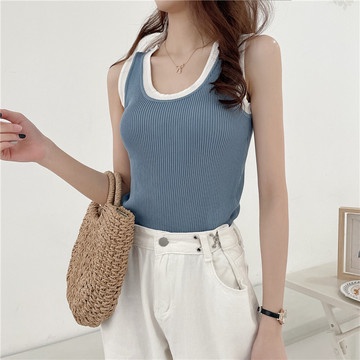 Áo kiểu dáng lửng giả hai lớp dệt kim phong cách Hàn Quốc thời trang mùa hè mới dành cho nữ