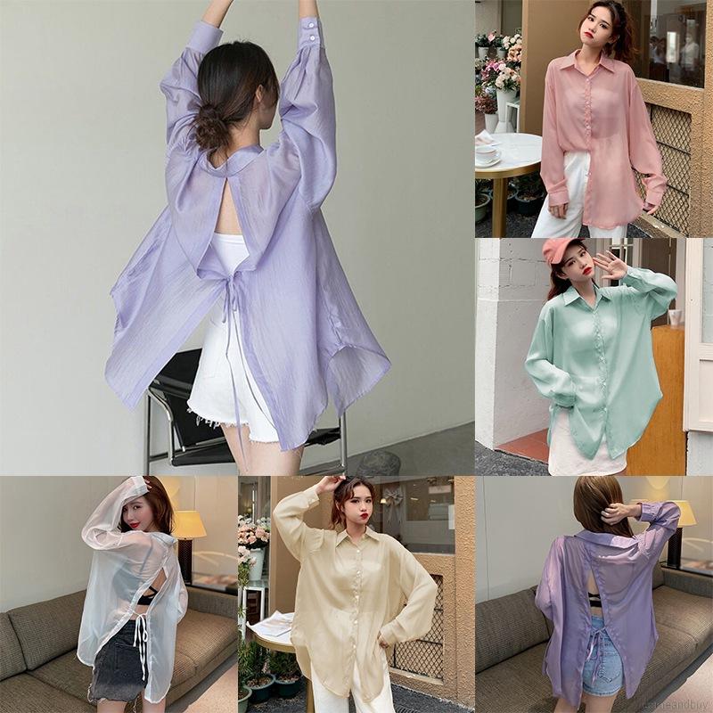 Áo Sơ Mi Voan Mỏng Tay Dài Dáng Rộng Thời Trang Mùa Hè Cho Nữ | BigBuy360 - bigbuy360.vn