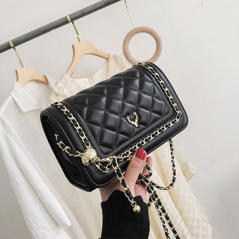 IELGY Túi Đeo Vai Dây Xích Họa Tiết Hình Thoi Thời Trang Cho Nữ