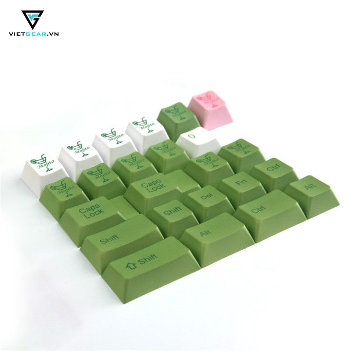 Bộ nút nhựa Cherry Mojito thick PBT in dyesub 128 nút mầu xanh trắng