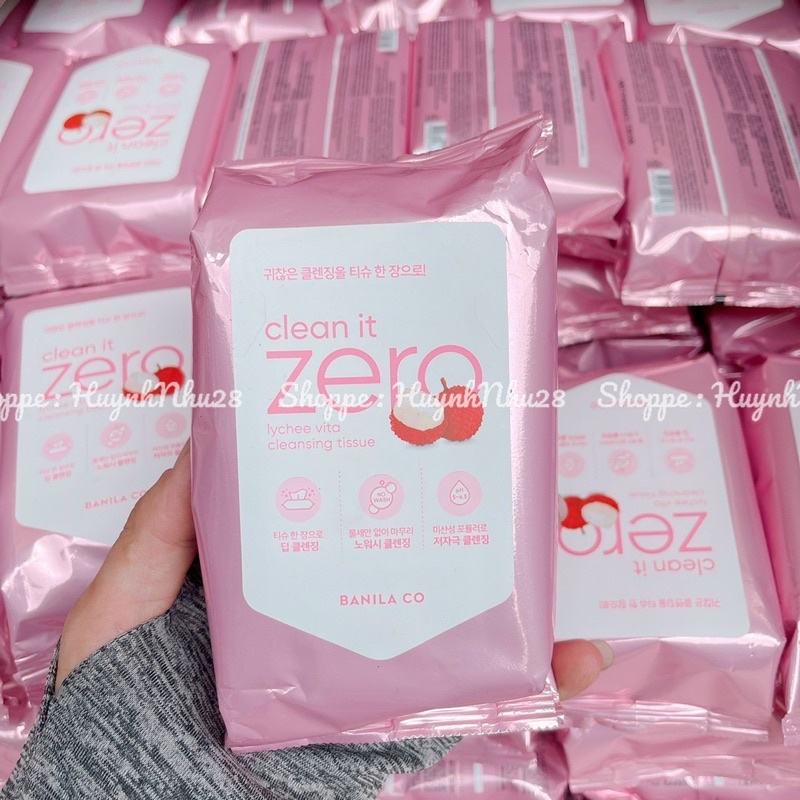 Túi khăn giấy tẩy trang Banila Co Clean It Zero Lychee Vita Cleansing Tissue 150g - 30 miếng