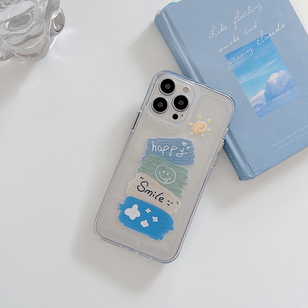 Ốp Điện Thoại Tpu Silicon Mềm Trong Suốt Hình Mặt Cười Đơn Giản Có Dây Đeo Ngọc Trai Cho iPhone 11 12 13 14 Pro XS Max XR