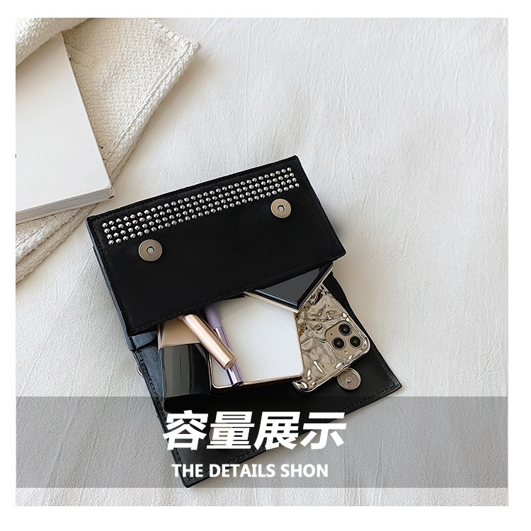 Túi đeo vai JASMIN NOIR nắp gập đính kim cương giả thời trang dành cho nữ