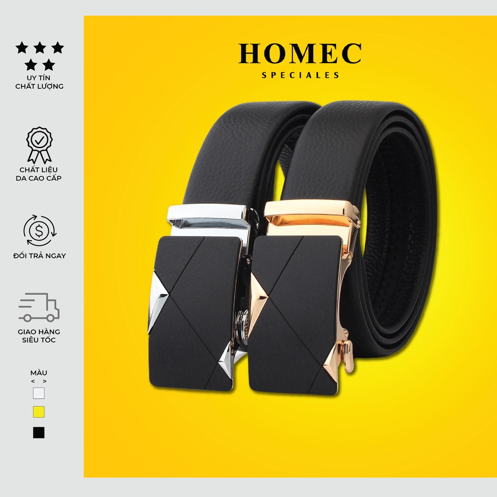 Thắt lưng Nam chất liệu da cao cấp HOMEC 07 khóa tự động kiểu dáng hiện đại - Dây lưng nam cao cấp – HOMEC