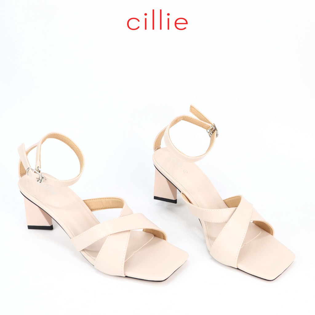 Giày sandal cao gót nữ quai chéo mũi vuông thời trang gót trụ cao 6cm đi làm đi chơi Cillie 1208