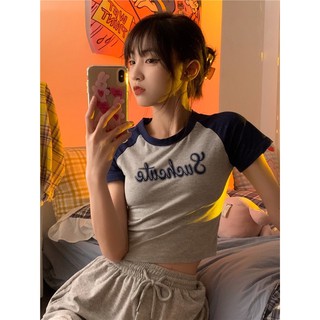 Áo croptop raglan xanh xám form ôm sexy cute ulzzang Hàn Quốc [Yannie]