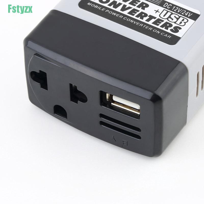 fstyzx Car Mobile Converter Inverter Adapter DC 12V/24V to AC 220V Charger Power+USB