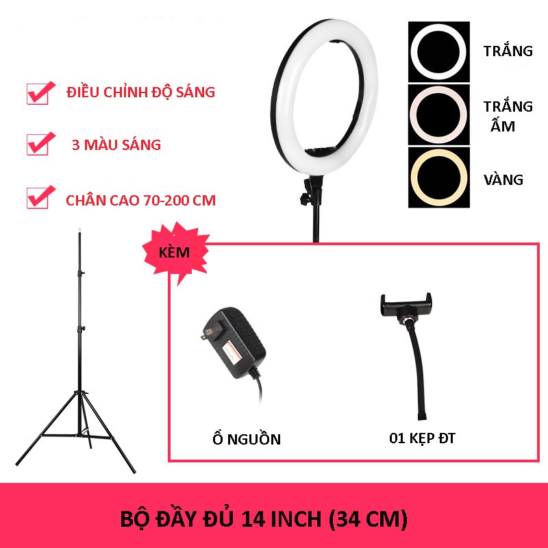 Bộ Đèn Livestream Cao Cấp đường kính 34cm, Đèn Trang Điểm Make Up, Chụp Ảnh Studio, Phun Săm chính hãng Kairui