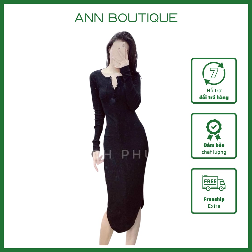Váy Len Tăm Cổ V Khuy Ngực Hàng Đẹp Chất Đẹp Ann Boutique - 088