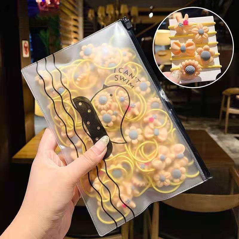 (Bán Buôn Sỉ) Sét 20 Dây Cột/Buộc Tóc Chun Hoa Cho Bé Gái Đáng Yêu Kèm Túi Zip