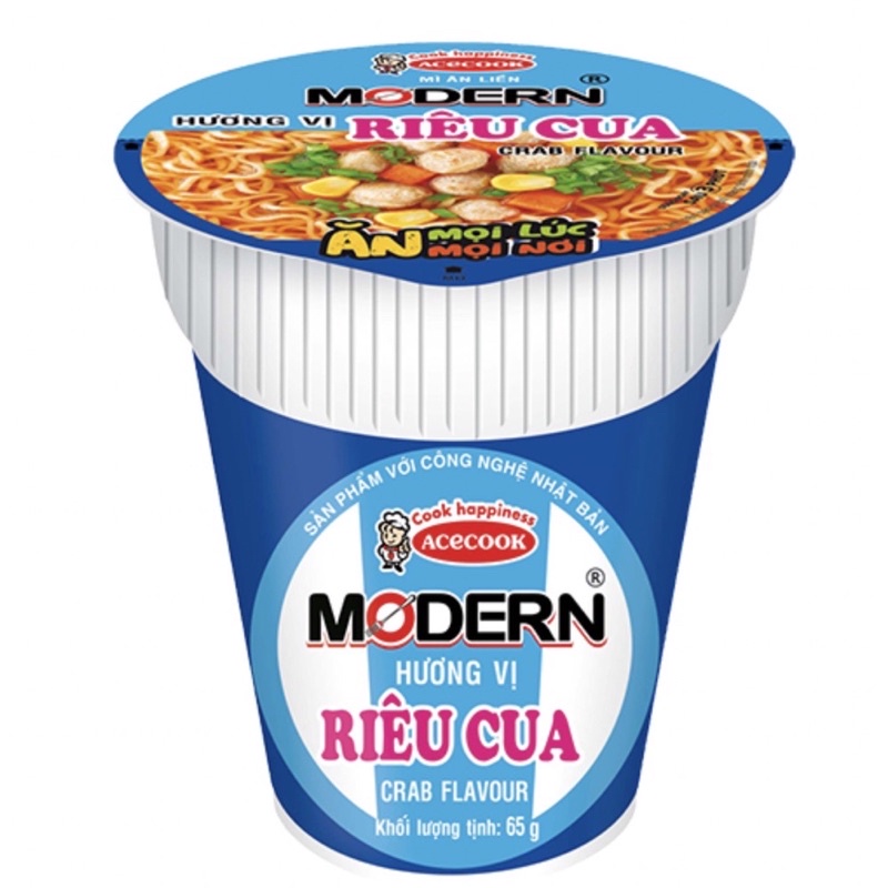 Mì ly Modern lẩu thái tôm, Riêu Cua Acecook 65g tiện lợi