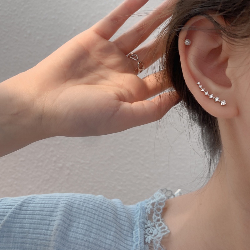 Bông Tai Mạ Bạc Hình Ngôi Sao Đính Đá Lấp Lánh