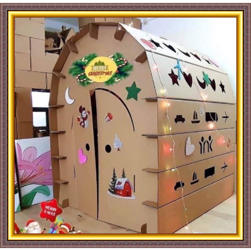 Nhà giấy, nhà xếp hình  Carton trẻ em cao cấp, chất liệu cứng cáp bền bỉ an toàn giúp bé thoải mái vui chơi sáng tạo