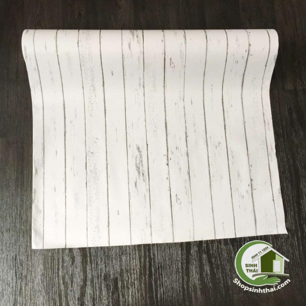 Giấy dán tường giả gỗ ghép thanh màu trắng -  - có sẵn keo