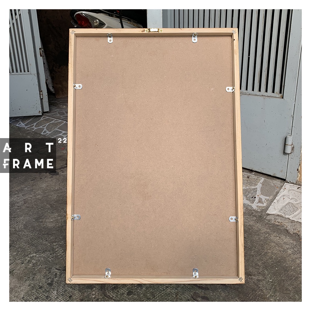 Khung tranh gỗ treo tường, khung tranh canvas mặt kính mica trong 4 màu, khổ chữ nhật nhiều kích thước-KG04