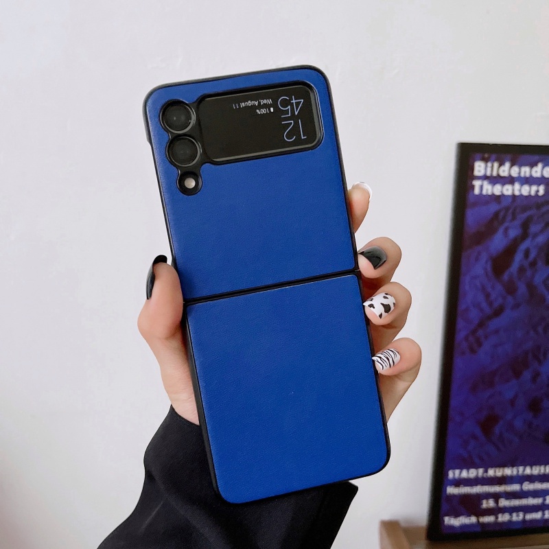 Ốp Điện Thoại Nắp Gập Bằng Da Màu Trơn Đơn Giản Chống Sốc Cho Samsung Galaxy Z Flip 3 4 Flip3
