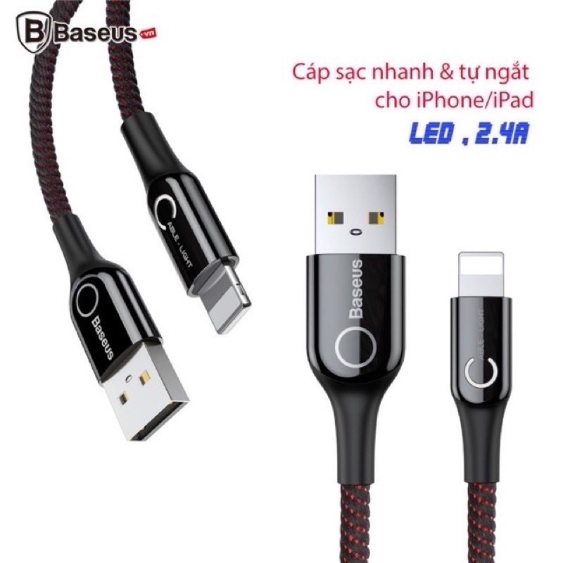 ◘Dây Sạc IPHONE TỰ NGẮT Khi Đầy Pin Baseus C-Shaped Light-Cáp nhanh lighting 6/7/8 Plus/X/Xs/Xsmax