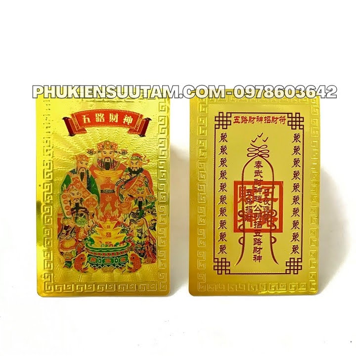 Thẻ Kim Bài Ngũ Lộ Thần Tài, kích thước: 8.3cmx5.3cmx0.2cm - SP005736