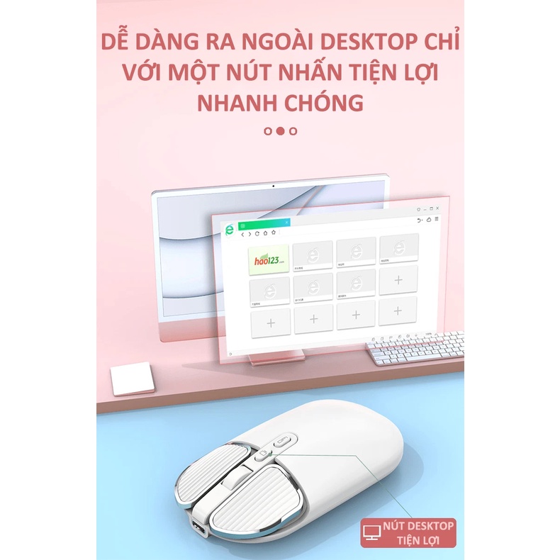 Chuột không dây FMOUSE M203 sạc pin siêu mỏng kết nối bluetooth và chip USB 2.4GHz dùng cho pc, laptop, tivi, điện thoại