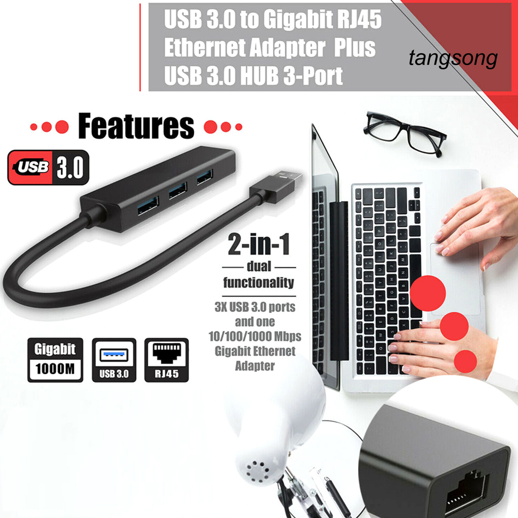 Bộ Chia Mạng Ts-Usb 3.0 Gigabit Ethernet Lan Rj45 1000mbps 3 Cổng Cho Mac Pc Switch