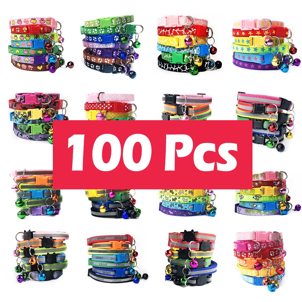 100 cái Vòng cổ bán buôn cho Mèo Vòng cổ Chuông Vòng cổ có thể điều chỉnh cho Chó con Kitten Cổ áo Dropshipping Phụ kiện cho mèo