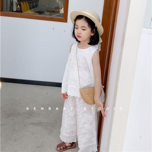 Set Đồ Mùa Hè 5 Món Gồm Áo Không Tay Thêu Họa Tiết Phong Cách Phương Tây + Quần Ống Rộng Cho Bé Gái