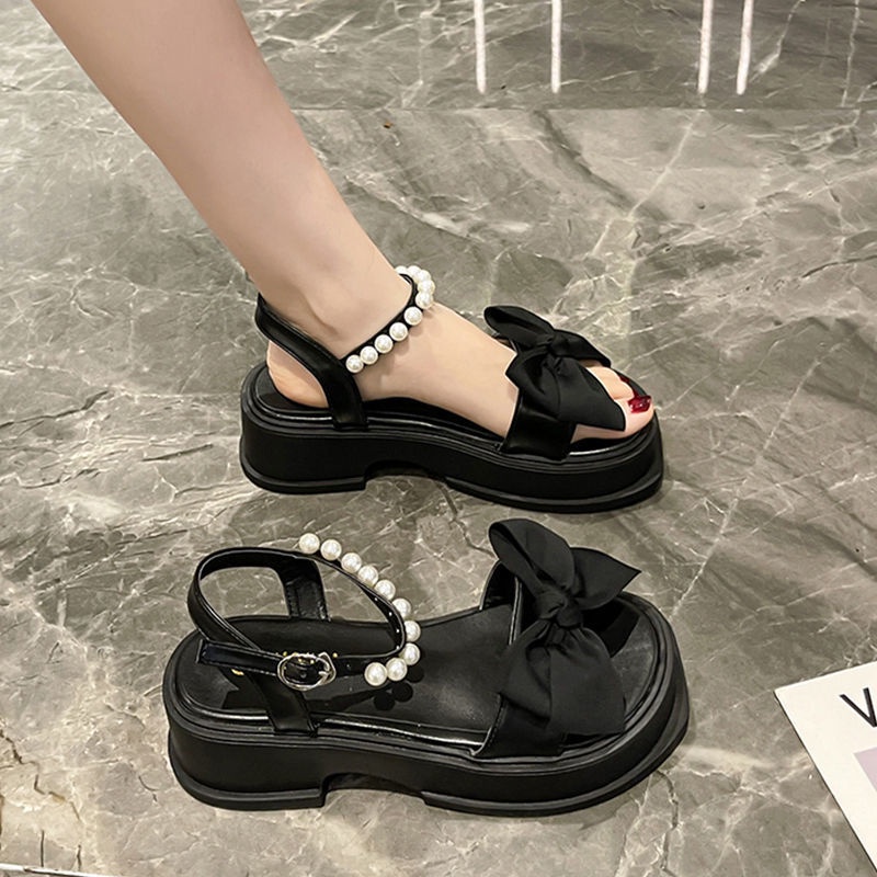 Giày Sandal Cao Gót Đế Dày Đính Nơ Phong Cách Hàn Quốc Thời Trang Mùa Hè Hàng Mới Dành Cho Bạn Nữ