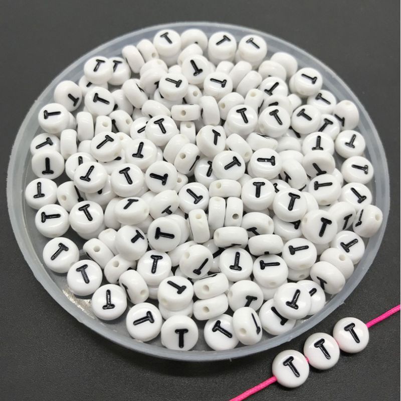 Set 100 hạt nhựa acrylic 4mmx7mm đủ 26 chữ cái dùng làm trang sức thủ công