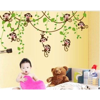 Decal dán tường khỉ con đu cây