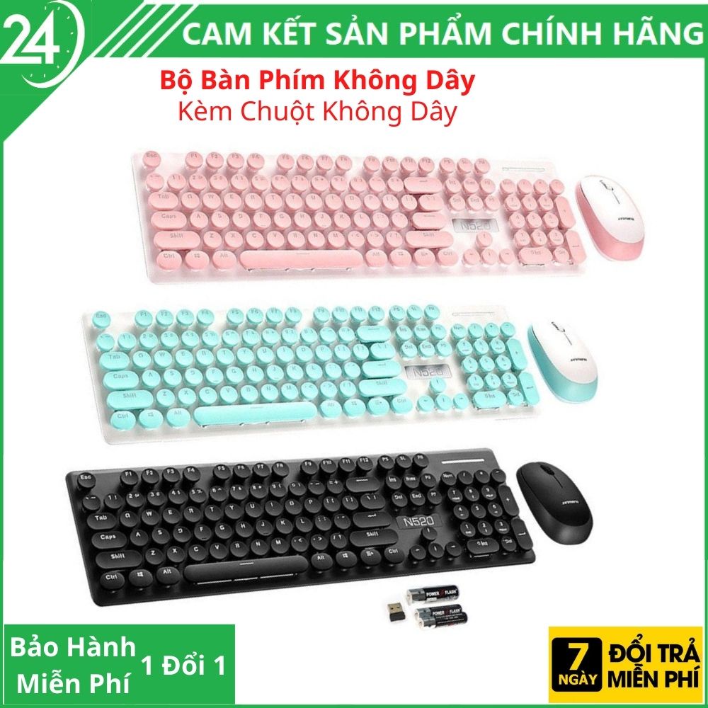 Bàn Phím Không Dây Tặng Kèm Chuột Không Dây Chống Tràn Nước N520 N518 - PC05 PC38
