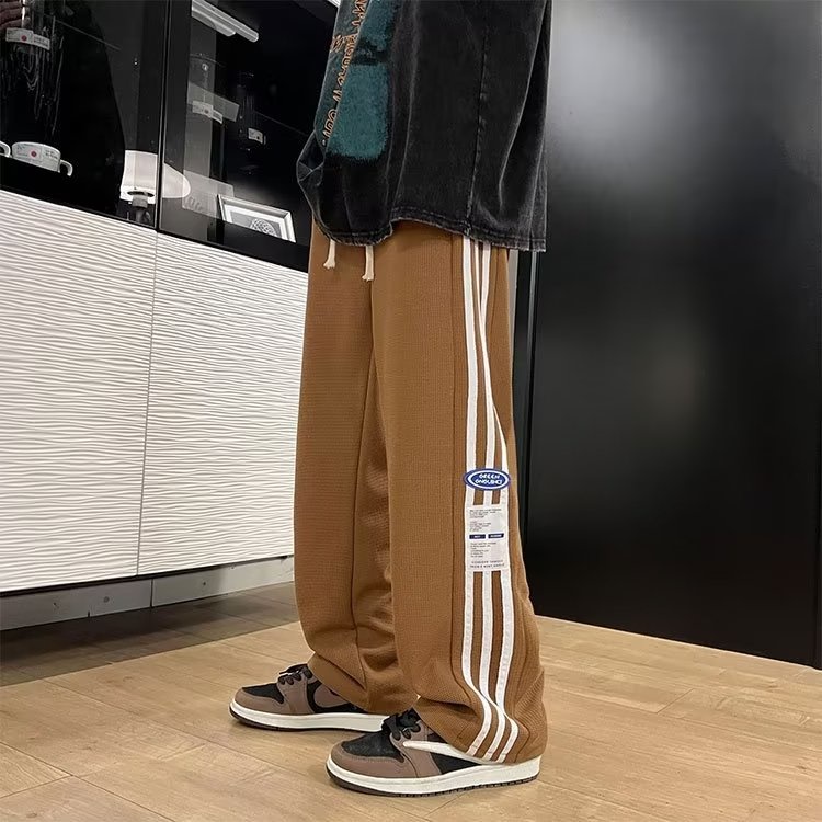 Quần Thể Thao Ống Rộng Kẻ Sọc Thoáng Khí Phong Cách Retro Cho Nam