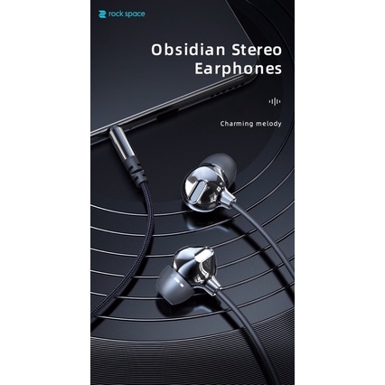 Tai nghe nhét tai cổng tròn 3.5mm Obsidian Stereo Earphone với công nghệ âm thanh Hifi - Rock
