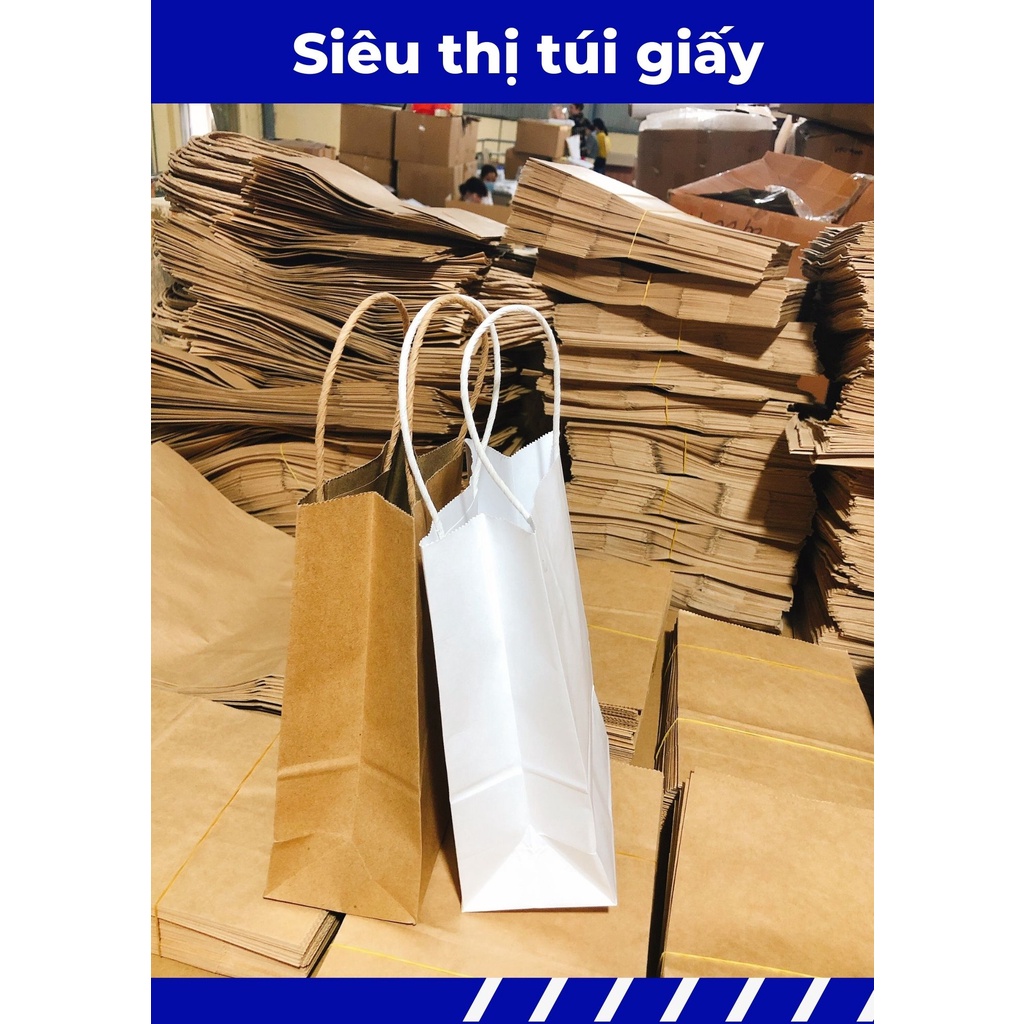 COMBO 100 CHIẾC TÚI GIẤY KRAFT XI MĂNG S12: 13.5x8x22 cm CÓ QUAI ( ẢNH THẬT SHOP TỰ CHỤP)