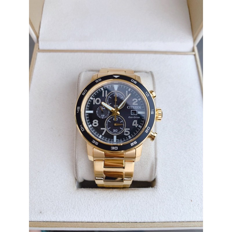 Đồng hồ nam Citizen Eco-Drive Men's Brycen Chronograph Date Gold-Tone CA máy Ecodrive sạc năng lượng