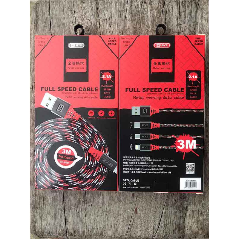 Cáp sạc Type c BYZ BC090T dài 3M