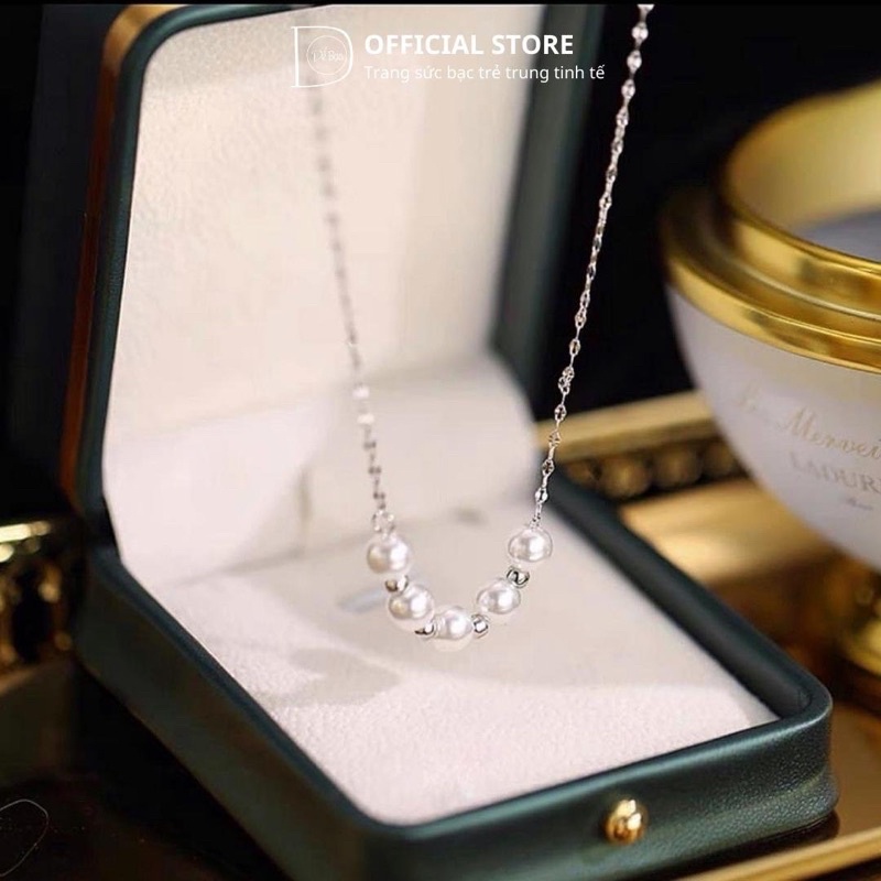 Dây chuyền bạc nữ 925 5 hạt trai pearl necklace Dế Bạc - D4476