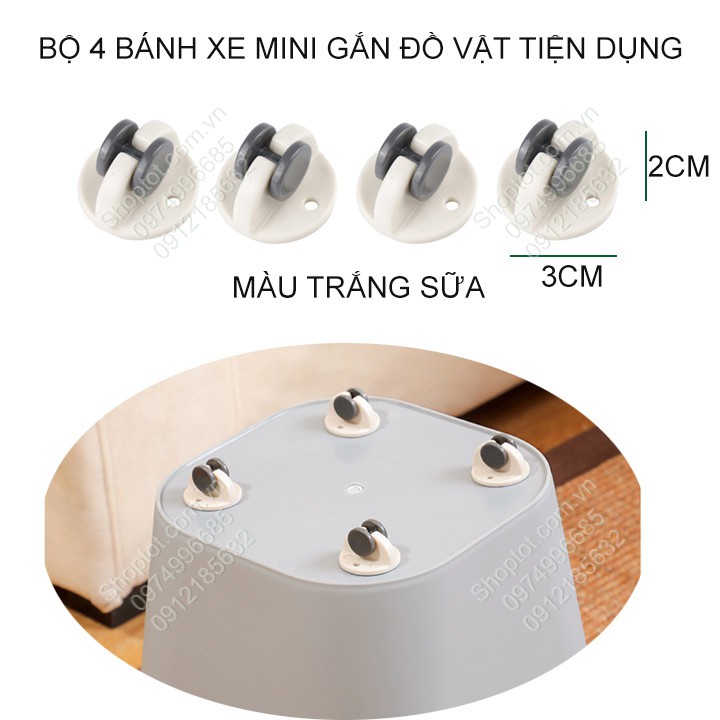 Bộ 4 bánh xe mini tiện dụng giúp di chuyển kệ, hộp, giá để đồ dễ dàng