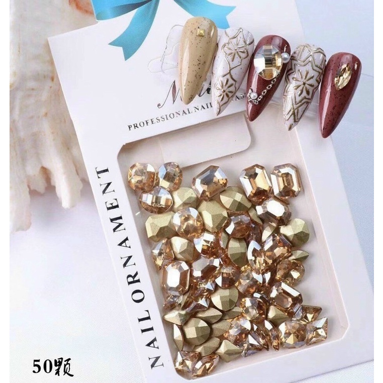 Set Mix 50 Viên - 100viên Đá Khối Nail Chân Vàng Tráng Trí Móng A