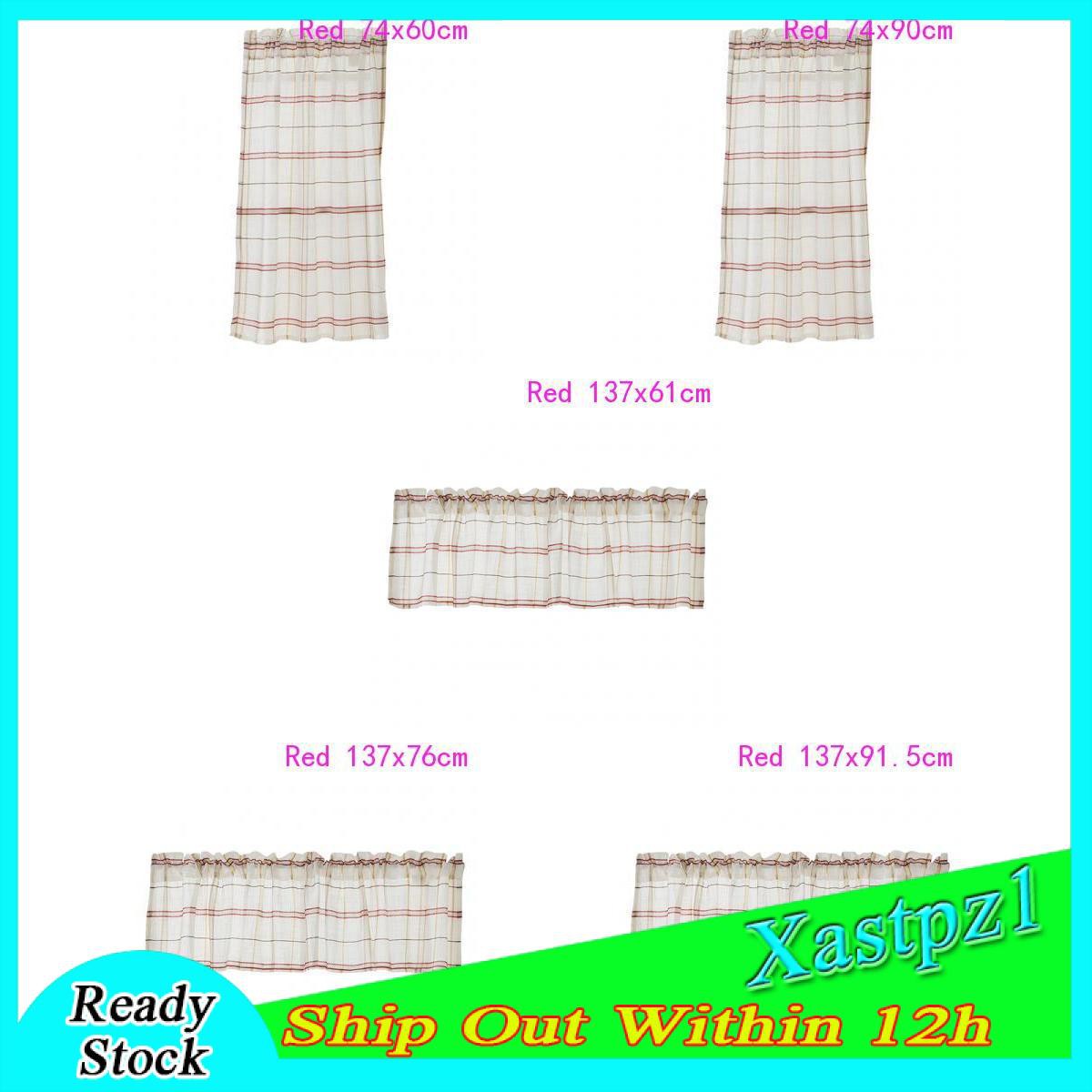 [Ready Stock] Rod Pocket Checked Linen Window Voile Curtain Valance Tier