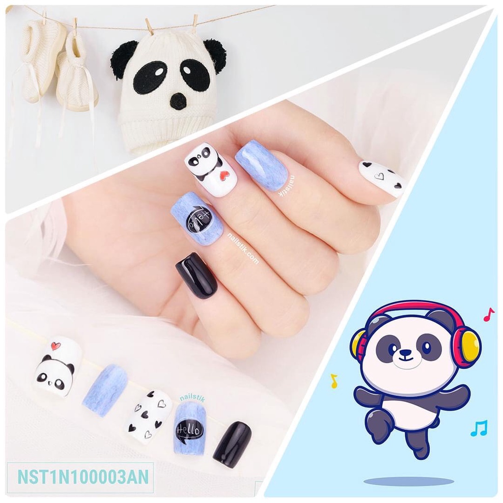 Móng úp thiết kế by NAILSTIK, màu xanh dương, form móng ngang, ngắn, 003