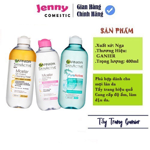 [Chính Hãng 100%] Tẩy Trang Garnier (400ml) Mỹ phẩm xịn cho làn da căng mướt, sạch thoáng, ngừa mụn, sạch lớp trang điểm