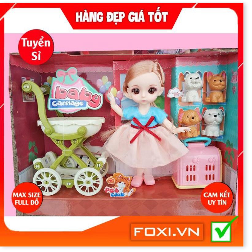 BúpBê công chúa 3D chibi-Dreamy giao ngẫu nhiên kèm phụ kiện váy dạ hội-thú cưng-xe đẩy-Đồ chơi bé gái