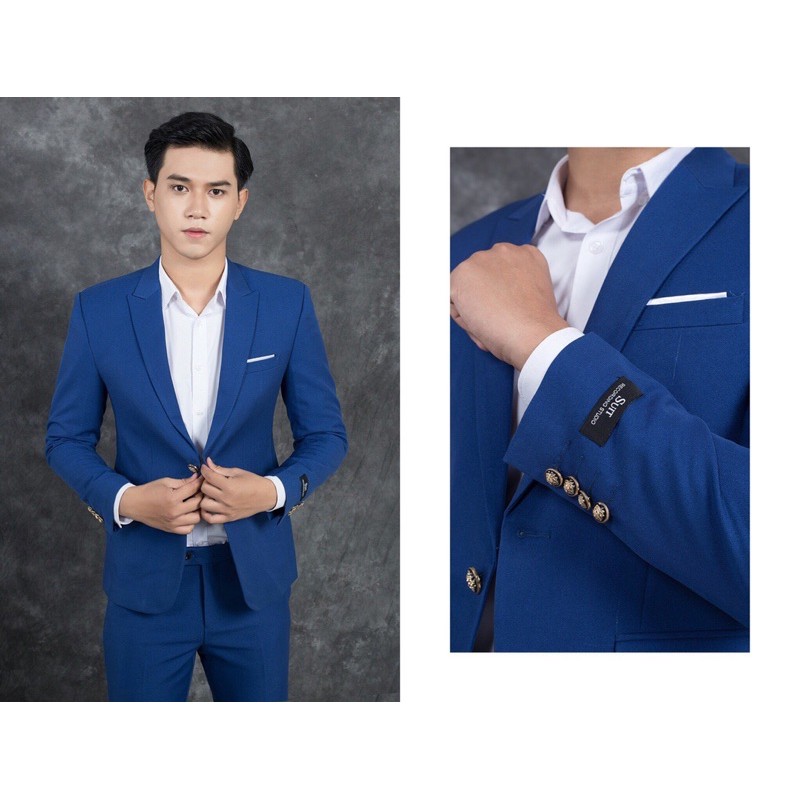 Bộ vest nam,Aó vest nam thời trang ,bộ suit màu xanh coban cao cấp lịch lãm cho phái mạnh, com lê blaze