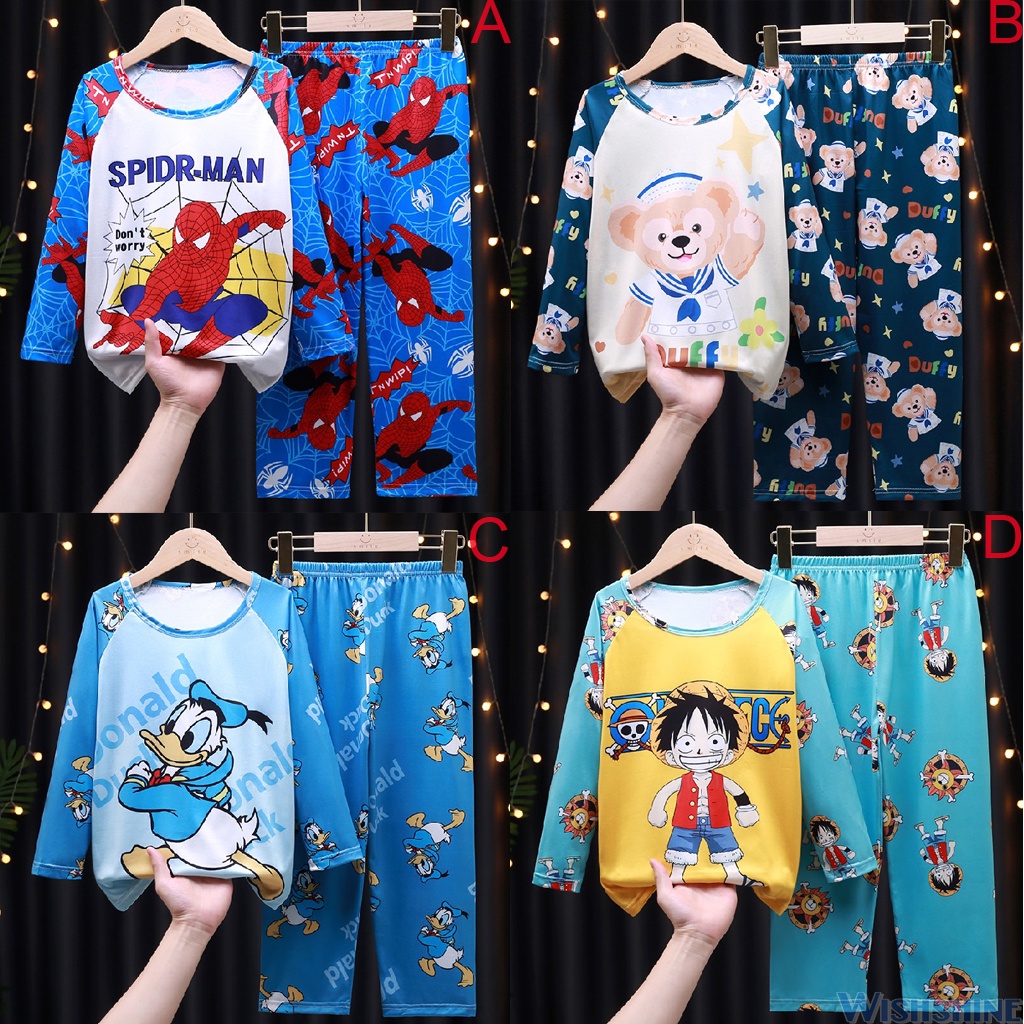 Bộ Đồ Ngủ Cotton Tay Dài In Họa Tiết Hoạt Hình Xinh Xắn Cho Bé Trai