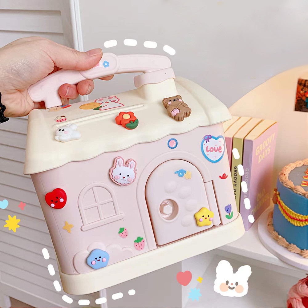 1 Ống Heo Tiết Kiệm Bằng Nhựa Hình Ngôi Nhà Hoạt Hình Dễ Thương