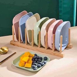 Đĩa nhựa lúa mạch bộ 8 đĩa vuông, đĩa đựng thức ăn, đựng bánh kẹo, an toàn cho sức khoẻ nhiều màu sắc S03