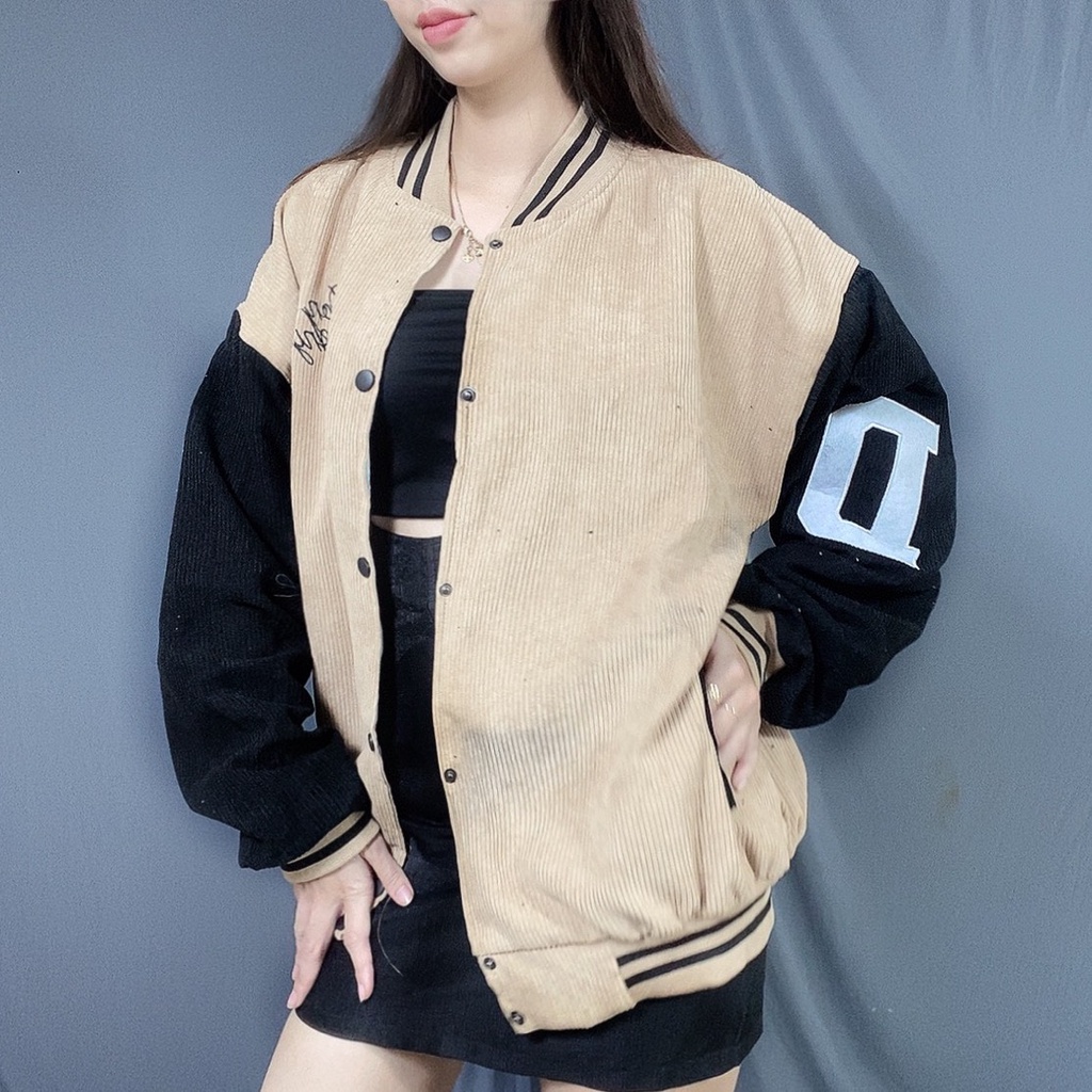 Áo Bomber Unisex Áo Khoác D Nhung Tăm Form Rộng, 3 màu Đen Trắng Kem 2 Lớp Siêu Đẹp DB36.