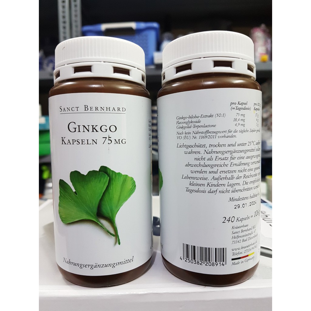 Bổ não Sanct Bernhard Ginkgo Kapsel 75mg, lọ 240 viên của Đức