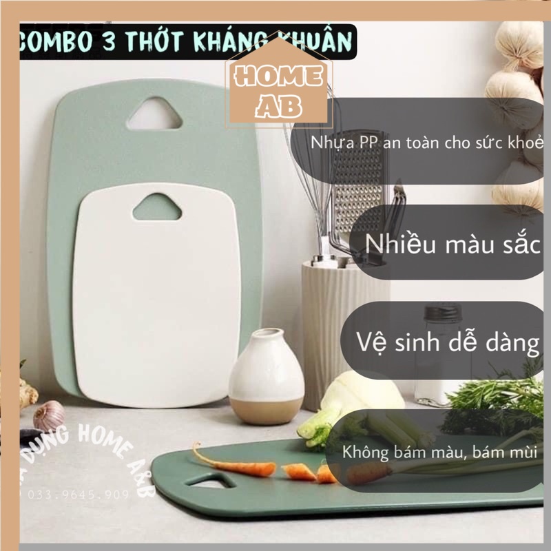 Combo 3 Thớt Nhựa PP Kháng Khuẩn Nhiều Màu, An Toàn Và Tiện Lợi(màu ngẫu nhiên)