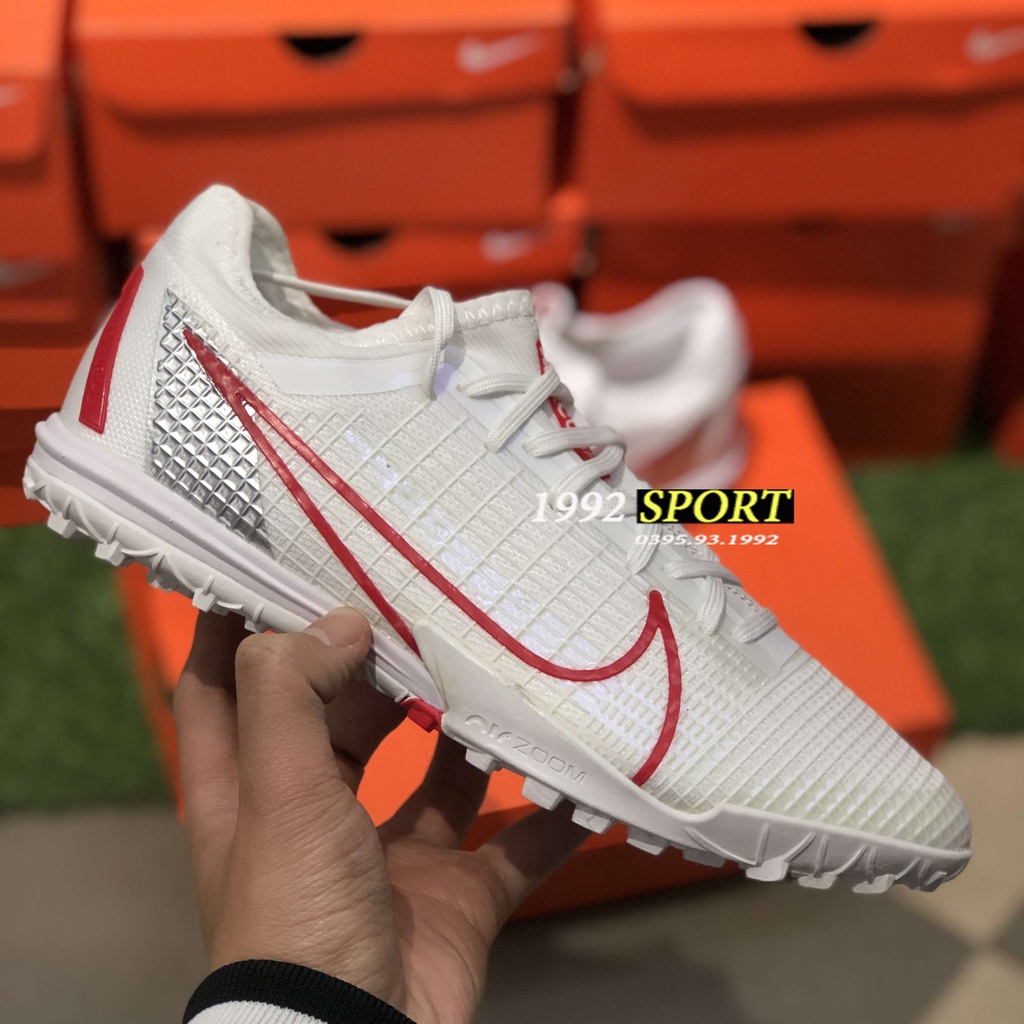 Giày Bóng Đá Mercurial Vapor 14 Pro Trắng Xám Vạch Đỏ HQ TF